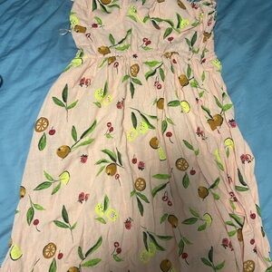 LC Lauren Conrad Peach Dress with Fruit and Leaf Print large dress